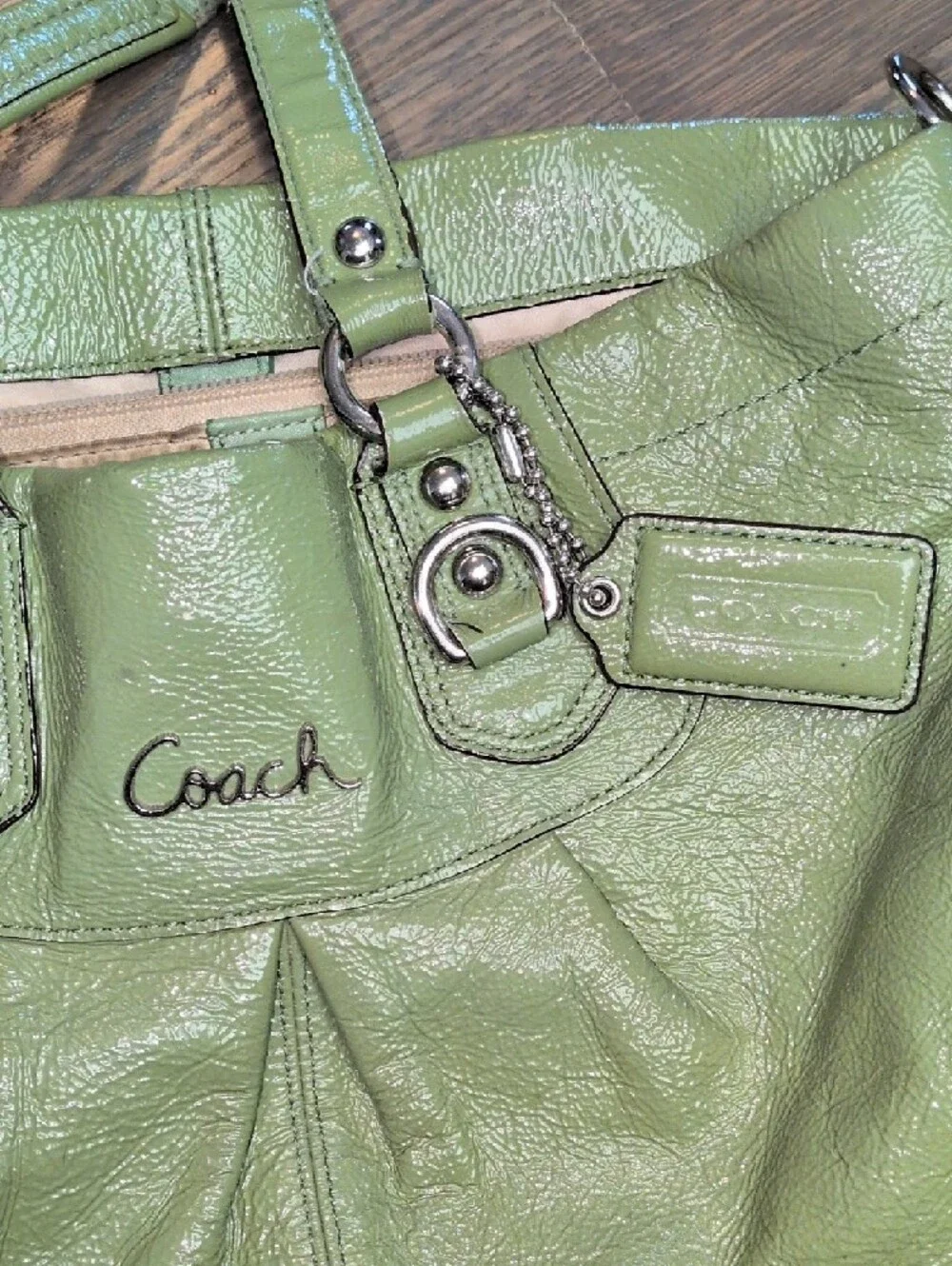 Coach Light Green Leather Shoulder Bag - Picture 6 of 12